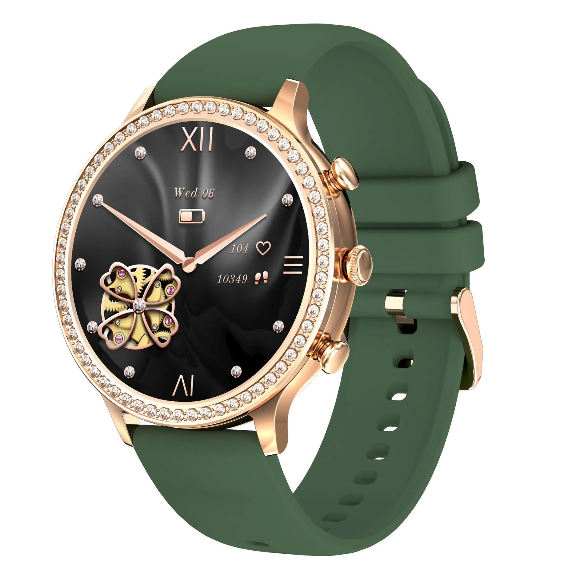 Women's smart silicone watch with Bluetooth call, aluminum alloy case, 41-43mm diameter, gold shell finish