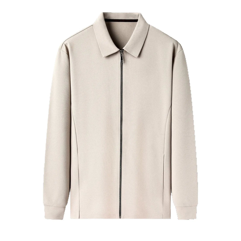 Men's polyester jacket in apricot colour with long sleeves and a straight hem.