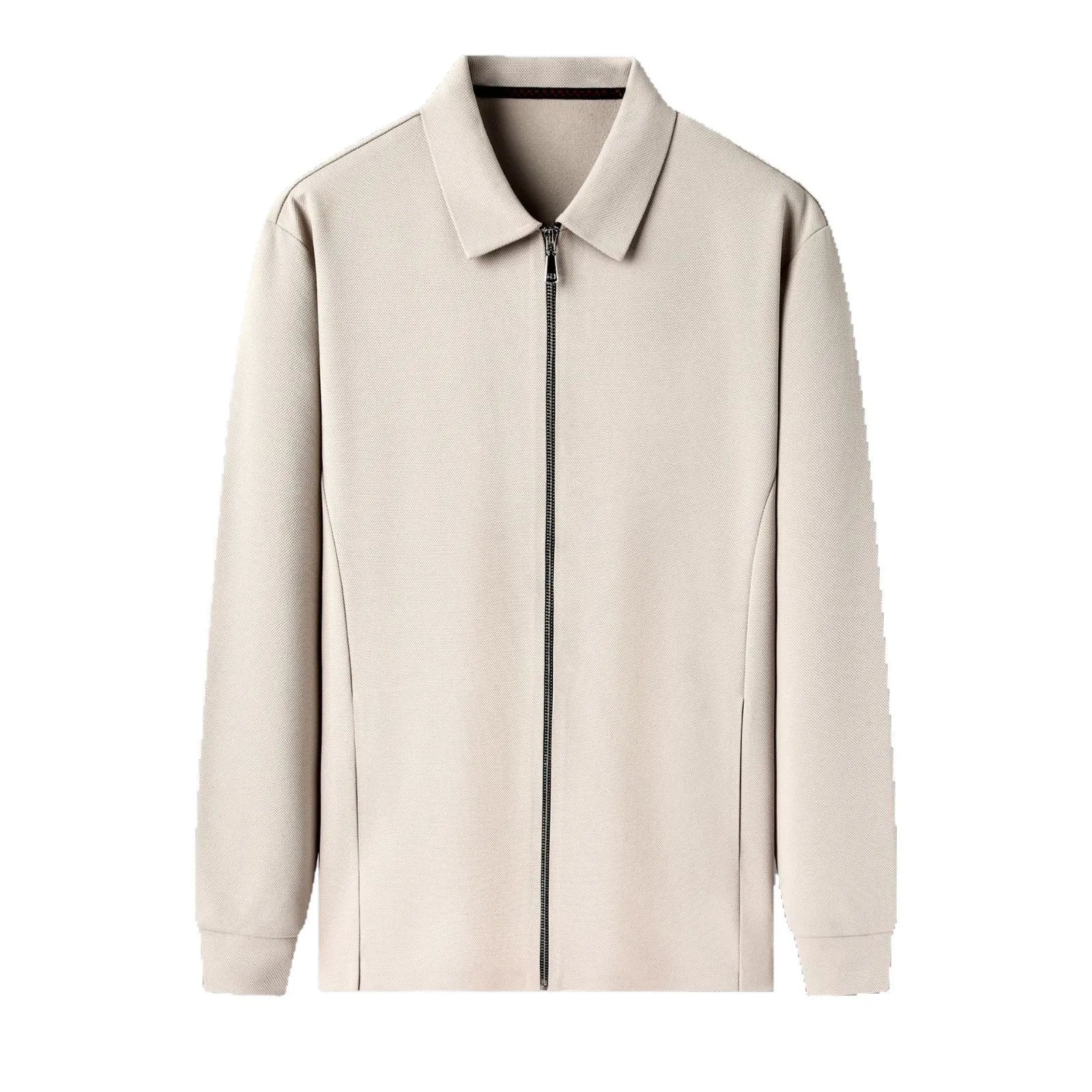 Men's polyester jacket in apricot colour with long sleeves and a straight hem.
