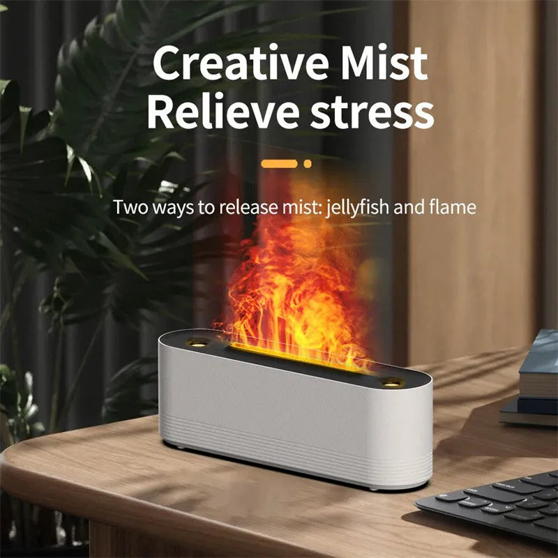 Black Flame Air ultrasonic humidifier emitting cool mist with multicolour LED flame light effect