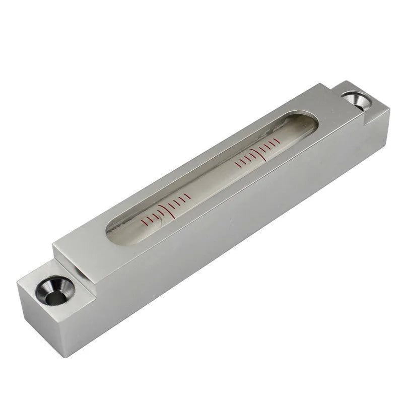 Mini spirit level with metal frame and glass vial for precision machine tool measurement