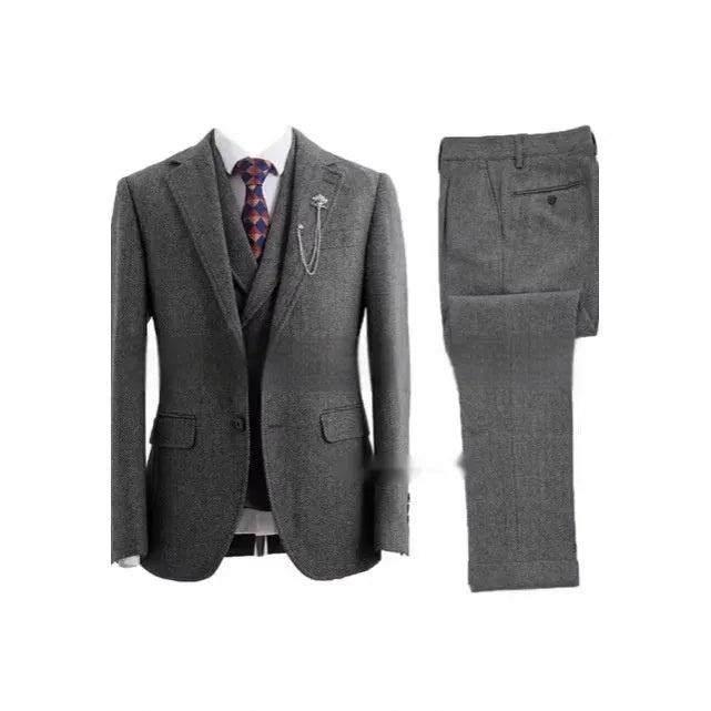 New men's casual three-piece suit in slim fit nylon fabric in brown colour