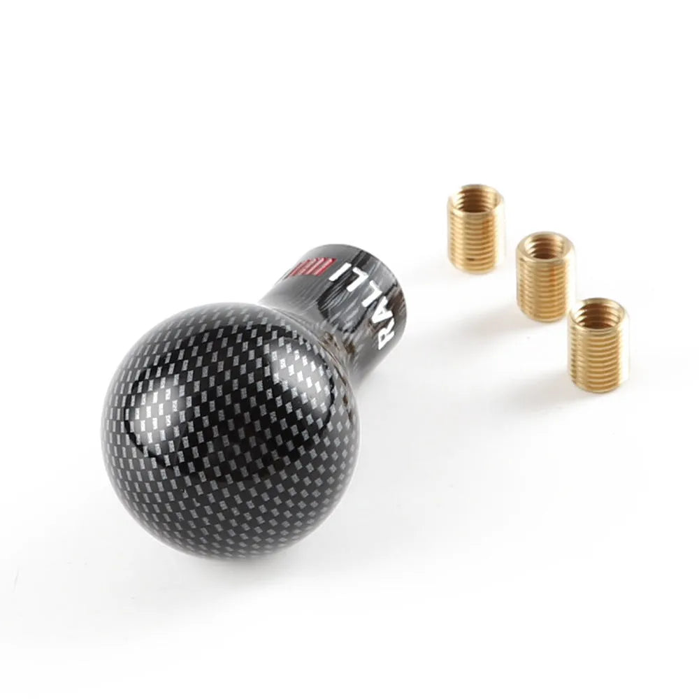 Black manual car gear shift knob made of engineering plastic with spherical shape and threaded sleeve adapters