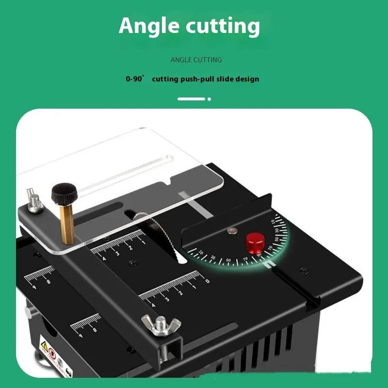 Lithium-ion battery desktop saw with 5-inch blade and metal construction for DIY projects