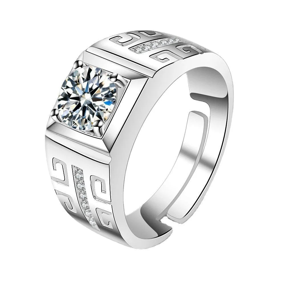 Men's adjustable copper ring with large square diamond in gold finish