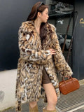 Women's artificial faux fur street-fashion coat with detachable fur collar