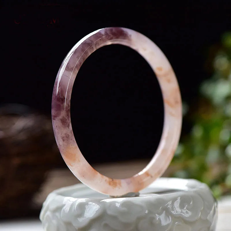 Jade violet bracelet for women made of natural quartz rock jade, flat bar style, 58-60mm size, on white background