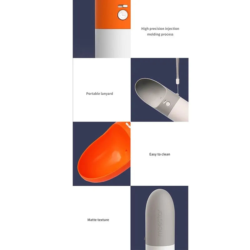 Moestar Rocket pet drinking cup in white gray with splash-proof water outlet and one-button lock
