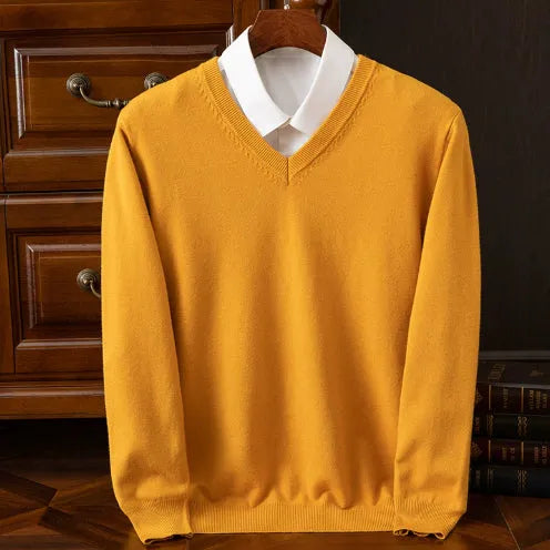 Men's V-neck knitted sweater in viscose blend, ribbed hem, available in multiple colours including grey and navy