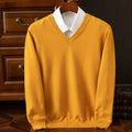 Men's V-neck knitted sweater in viscose blend, ribbed hem, available in multiple colours including grey and navy
