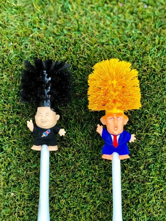 Yellow funny Donald Trump toilet brush made of plastic, 40cm long, with hanging slot