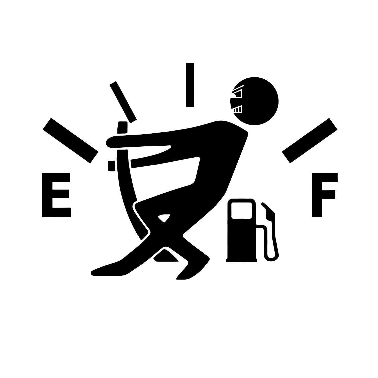Reflective insufficient fuel car sticker 12.7cm x 9cm in black on a car dashboard