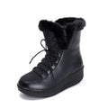 Women's winter boots with 3cm platform heel in black water-resistant PU leather with lace-up closure