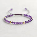 Handmade 4mm natural amethyst bracelet with 14K gold plating, purple crystal beads, unisex geometric design
