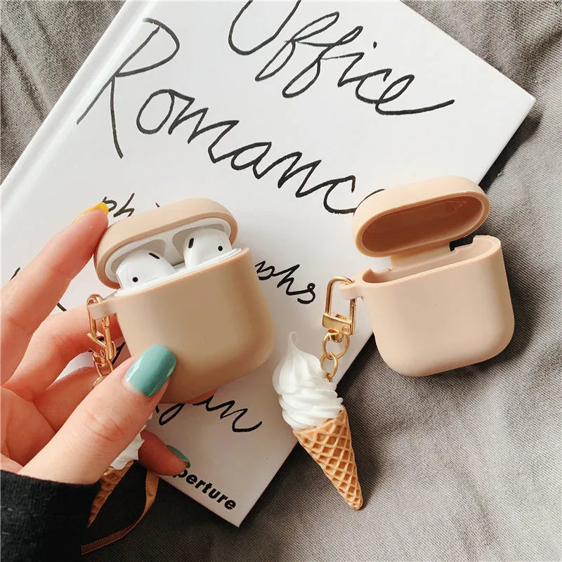 Silicone cylinder ice cream case protector for Apple AirPods 2 wireless headphones in pastel colours