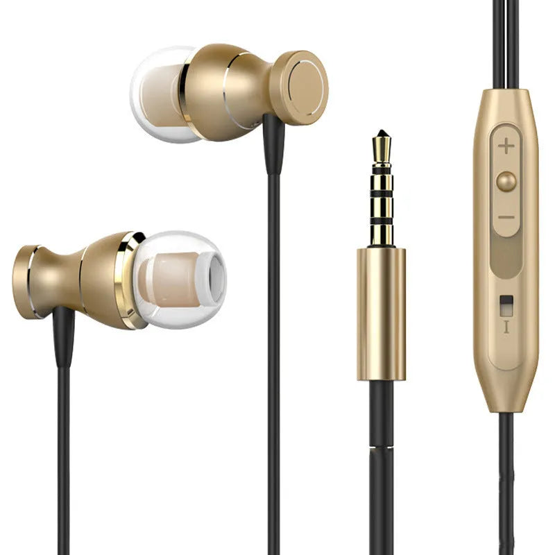 In-ear subwoofer universal headphones with black silicone ear tips and TPE cable