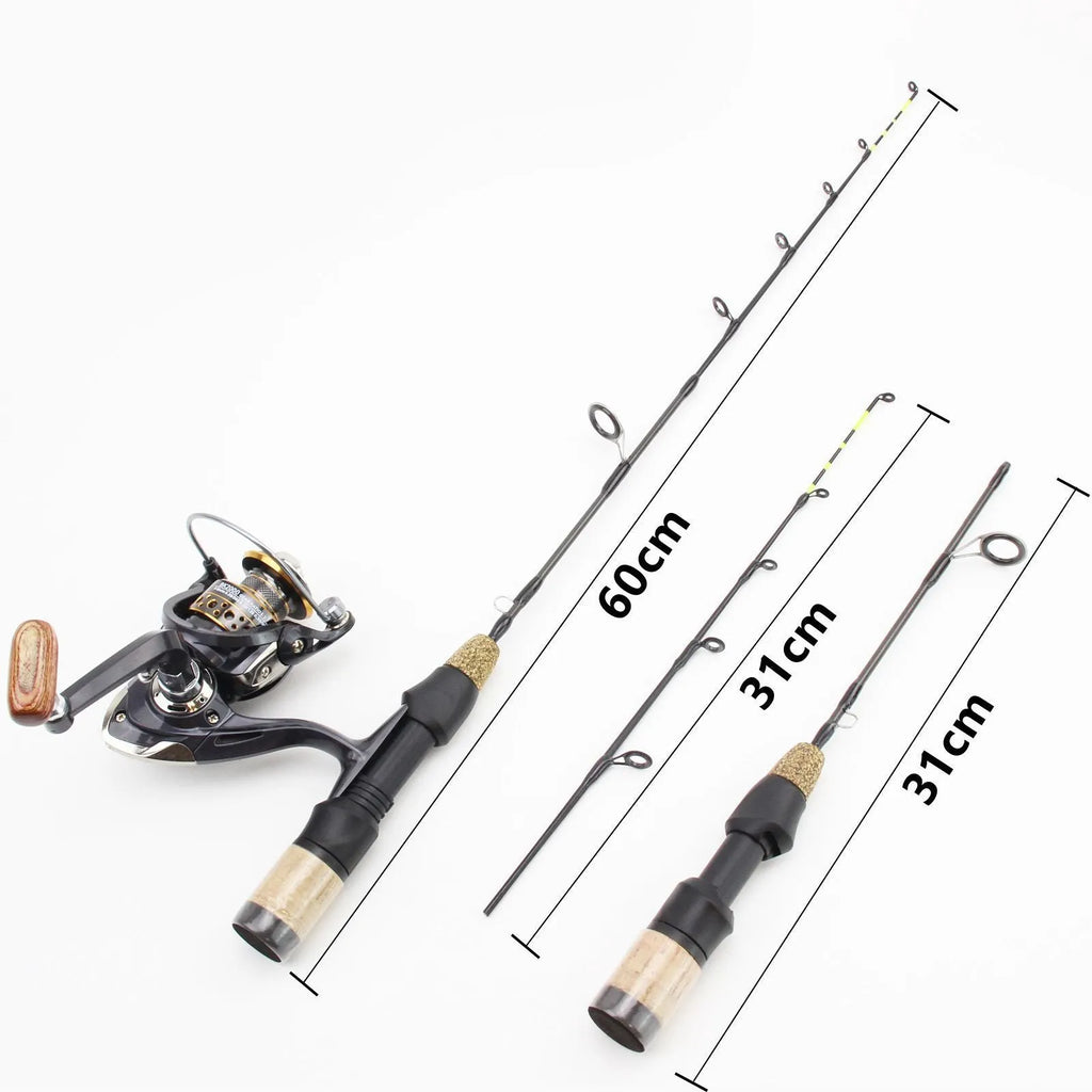 Double tip ice fishing rod 60cm 2 sections hard fishing spinning wheel tackle set single pole colour