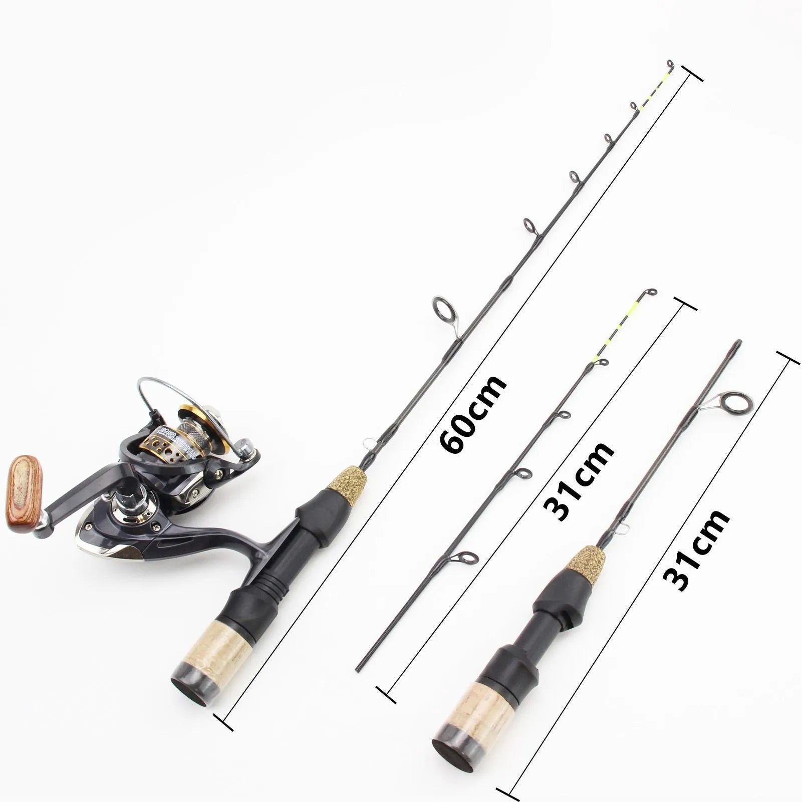 Double tip ice fishing rod 60cm 2 sections hard fishing spinning wheel tackle set single pole colour