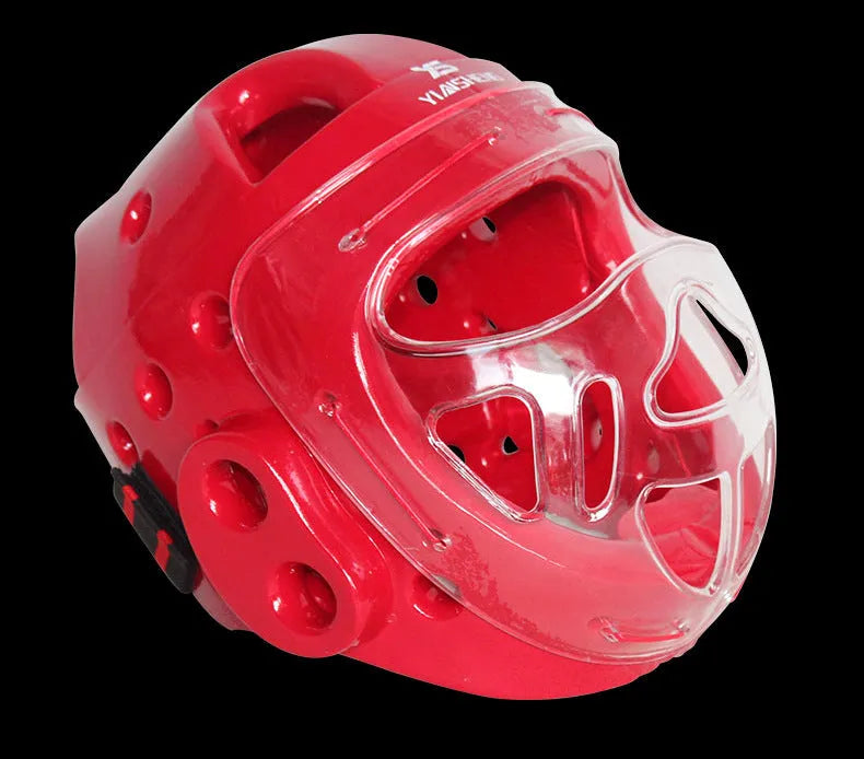 Karate helmet protective equipment for boxing in white, blue, or red colours available in S, M, L, XL sizes