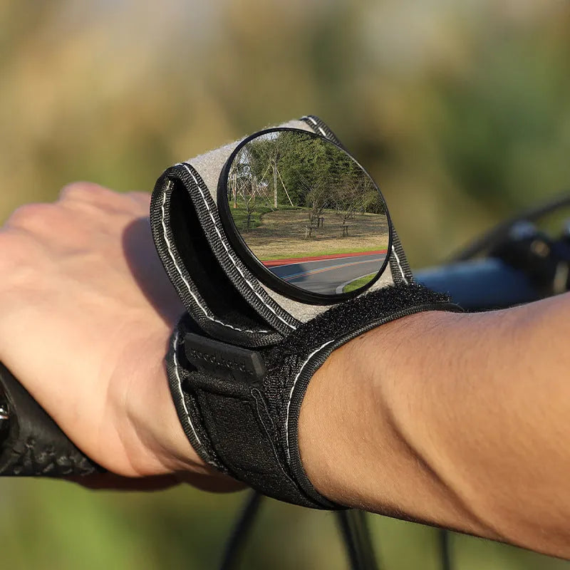 Black nylon bicycle wrist rear-view mirror for cycling safety without handlebar mounting