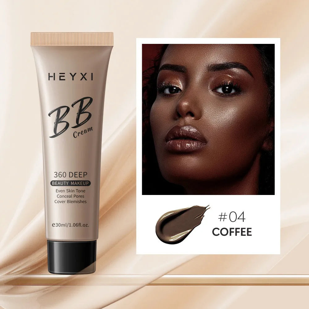 Waterproof sweat-proof BB cream foundation in four shade options with skin care properties
