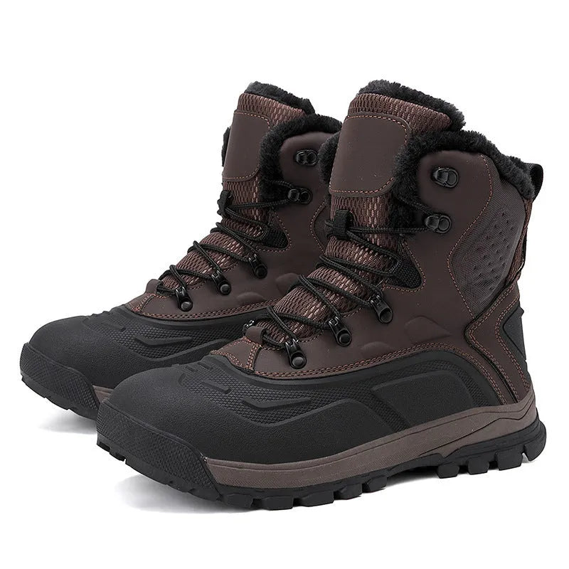 Men's black fleece-lined high-top lace-up boots with tall crown and TPR rib sole