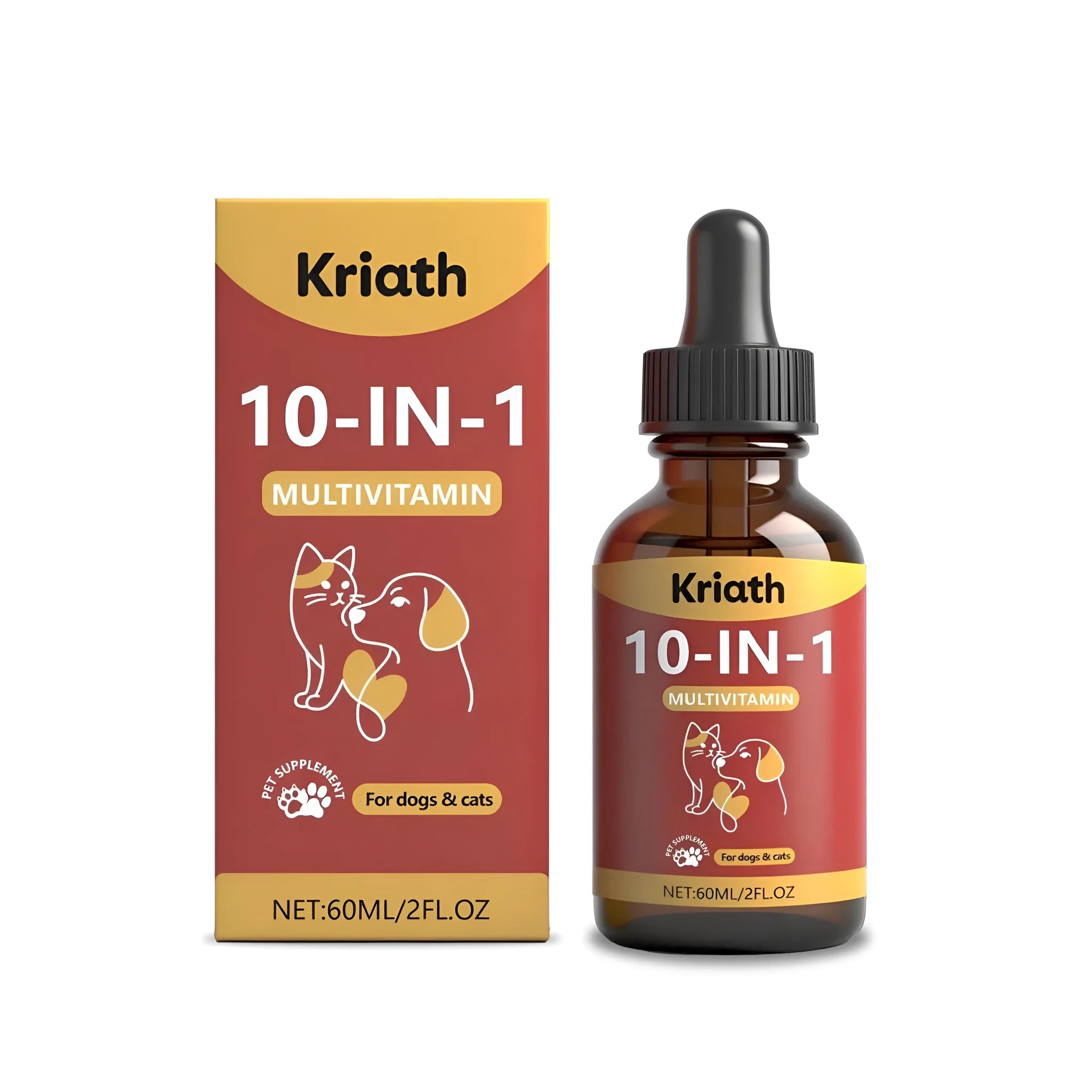 60ml bottle of pet multivitamin oral liquid supplement for dogs and cats with dropper.