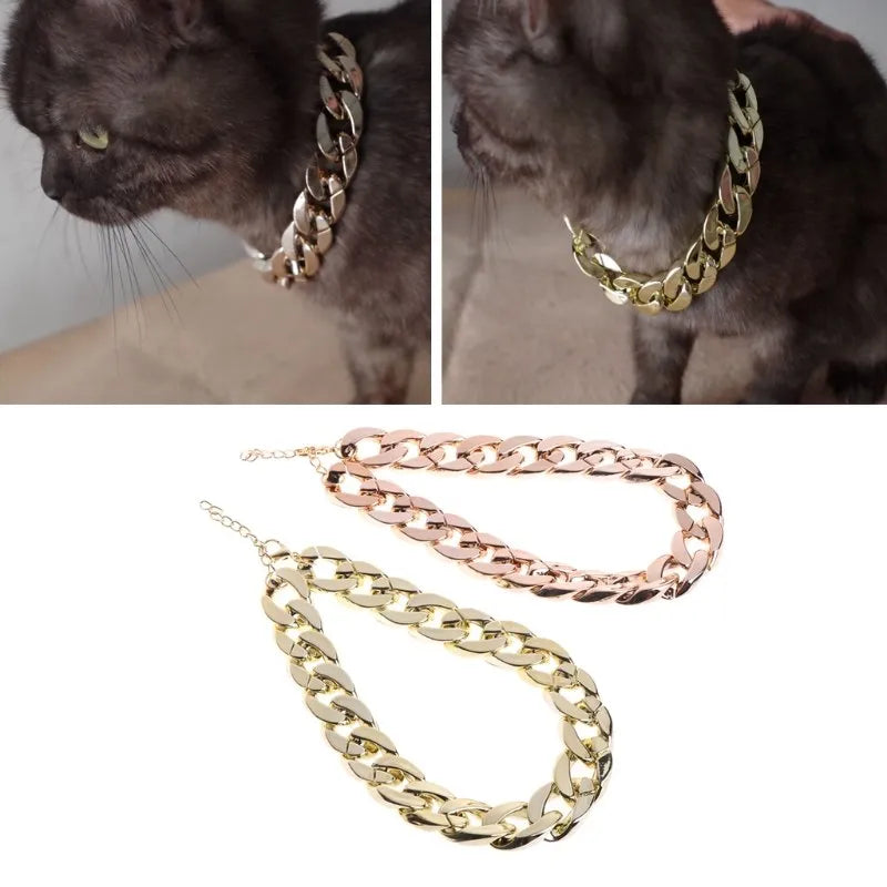 Thick gold plated plastic pet necklace safety collar for puppy dogs hiphop style 36cm 45cm
