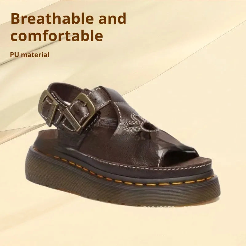 Men's black beach sandals with floral embroidery on the PU upper, flat heel design