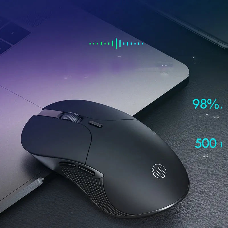 Wireless voice mouse in black with six buttons and compact 123mm body
