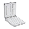 Silver aluminium storage box for TS100 soldering iron, 154x147x36mm, on a flat surface
