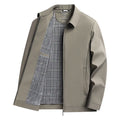 Men's solid colour casual polyester polo collar jacket loose fit side pockets navy blue front view
