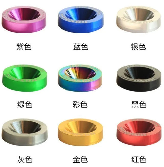 Ten car modification gasket screws with washers in eight colour options on a white background