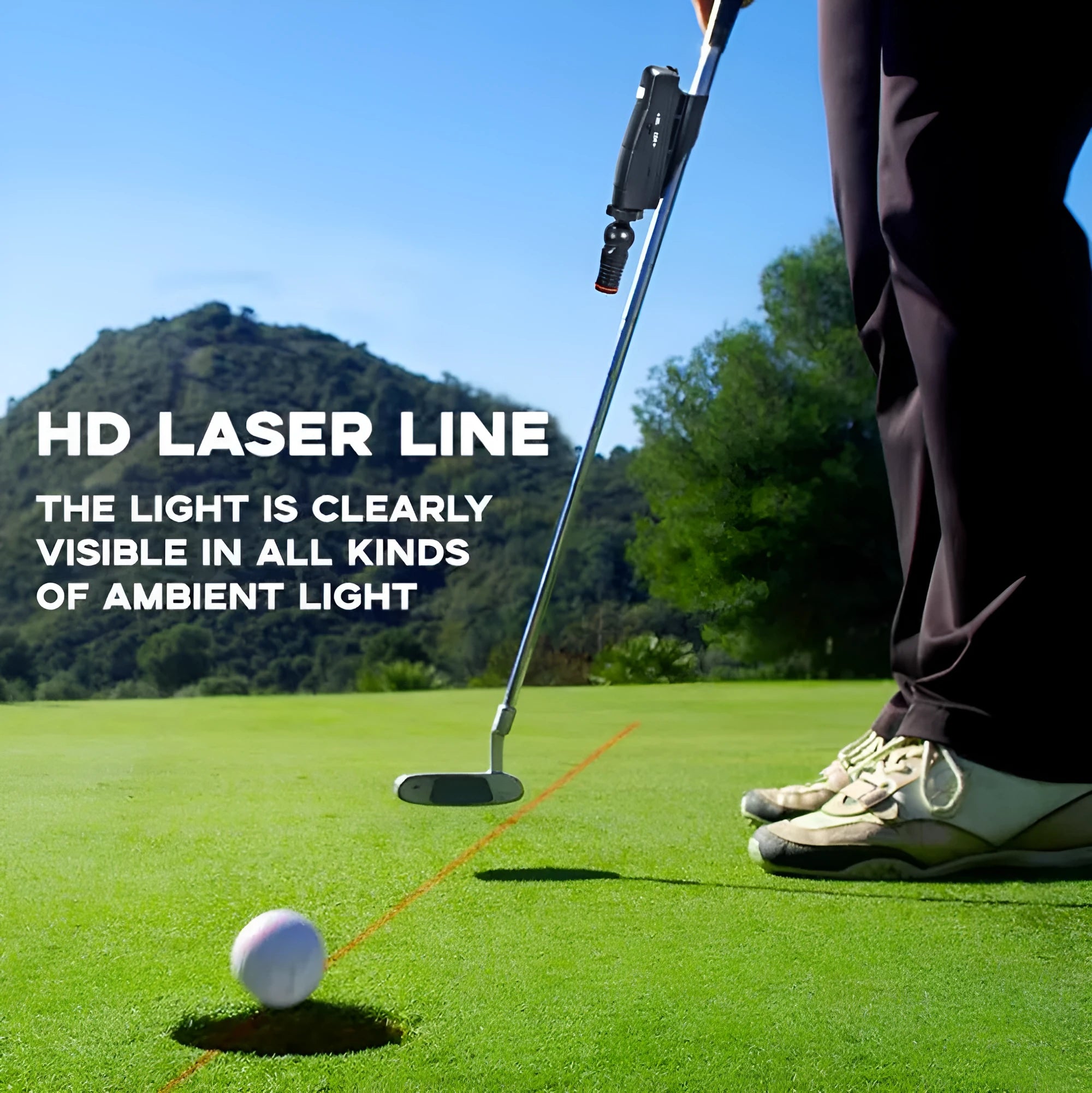Black golf putting laser aiming instrument for alignment practice.