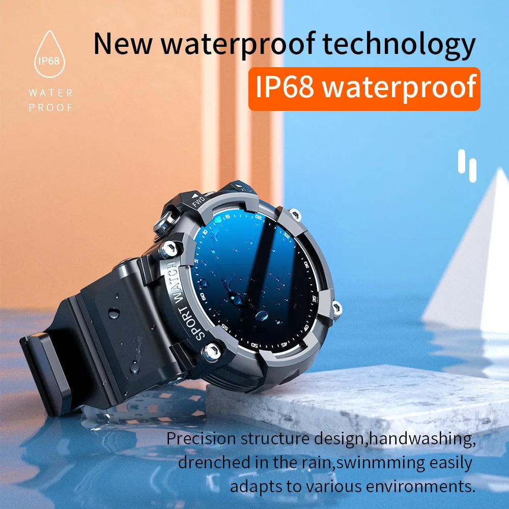 IP67 waterproof smart Bluetooth sports watch with round colour screen on a TPU strap.