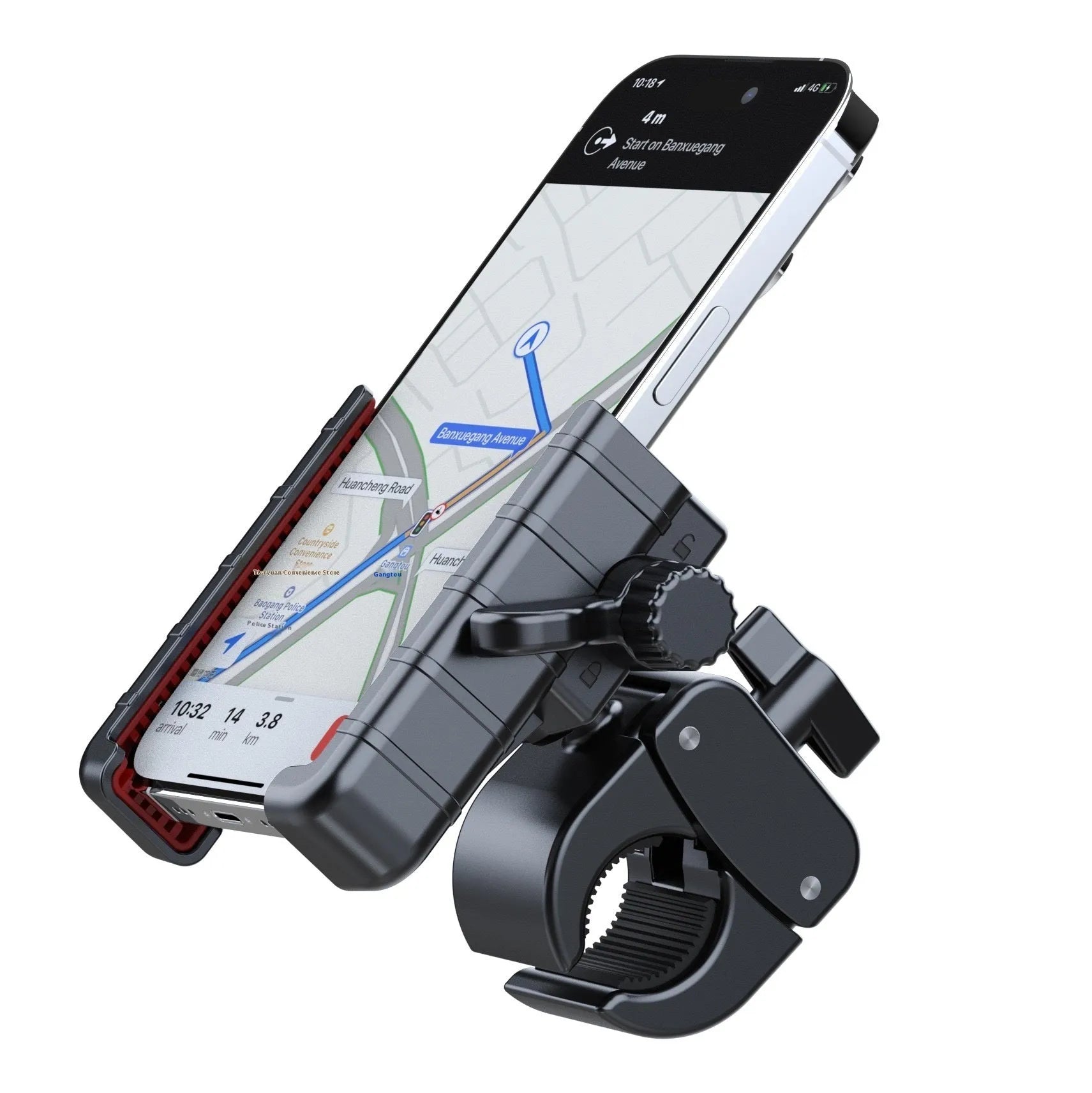 Black and red motorcycle electric bicycle cellphone holder navigation bracket on handlebars