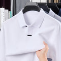 Men's grey cotton polo shirt with asymmetric lapels and long sleeves in loose fit