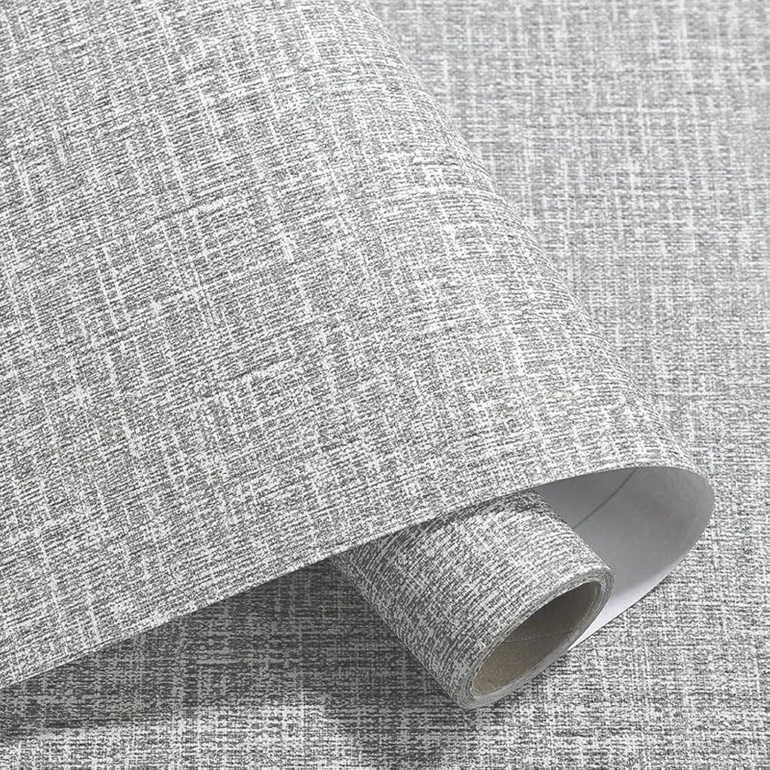Linen texture self-adhesive wallpaper roll with double-layer pastoral design for wall renovation
