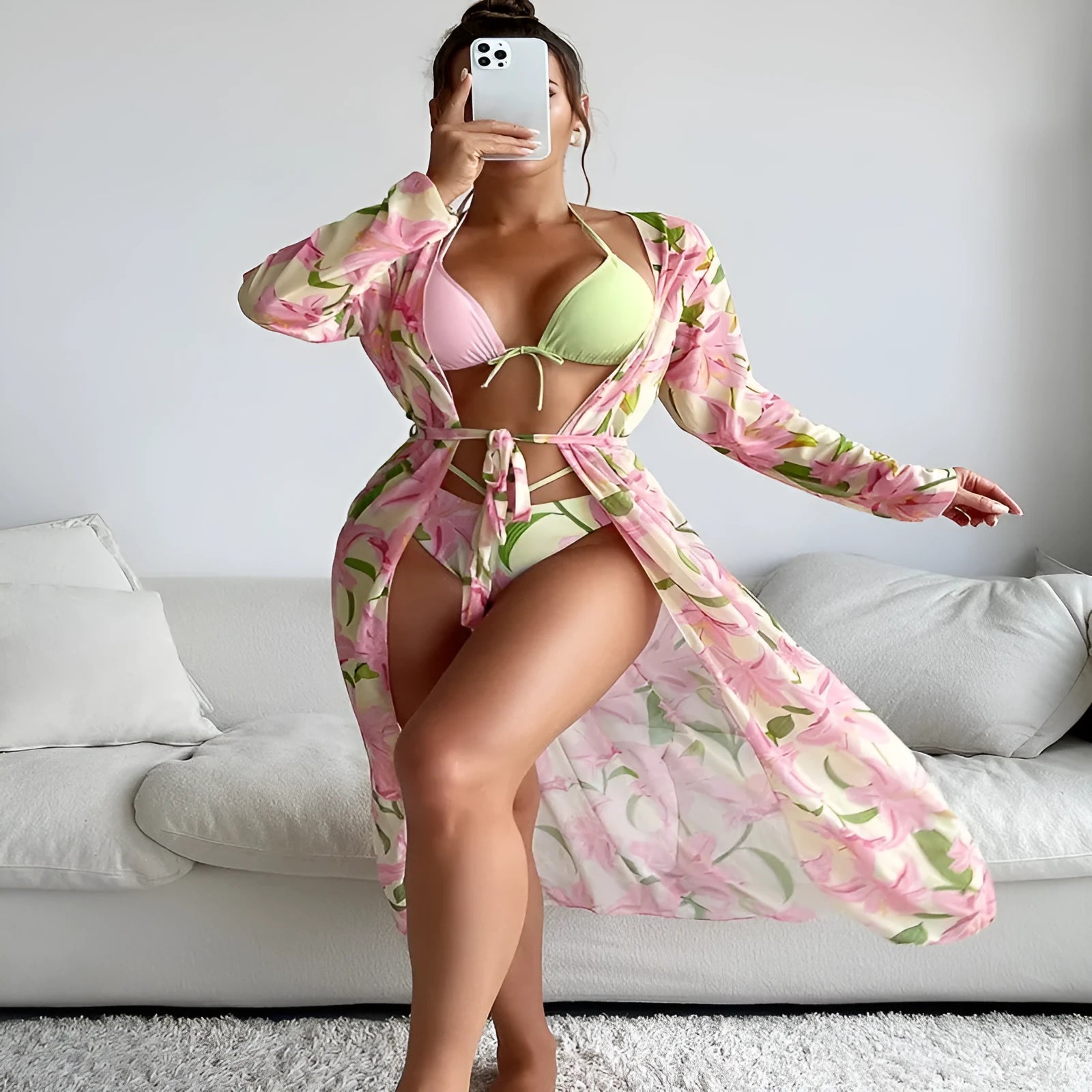 Women's printed quick-drying bikini swimwear in European and American sizing