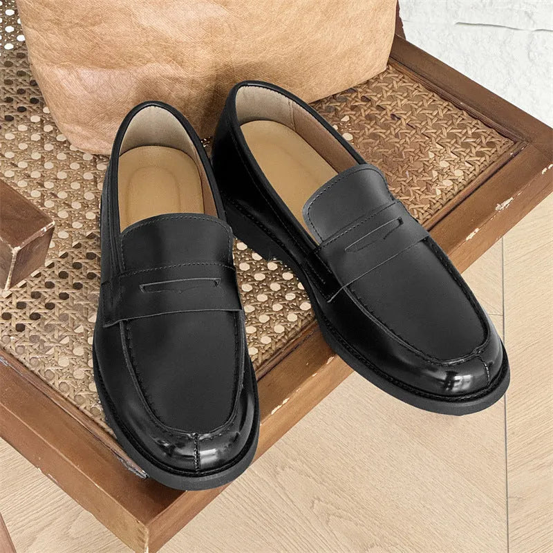 Men's classic slip-on black derby leather shoes with height increasing insole, microfiber upper, rubber sole, sizes 36-46