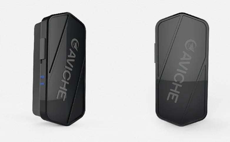 Black plastic air purifier necklace shown with dimensions of 80mm by 37mm by 24mm.