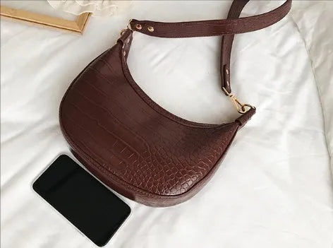 Retro PU leather crossbody bag for women, upper width 24cm, in black colour