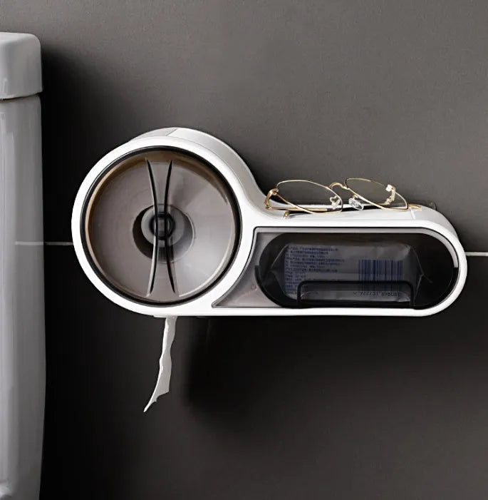 White plastic waterproof no-punching toilet roll holder with non-slip place for standard tissue rolls