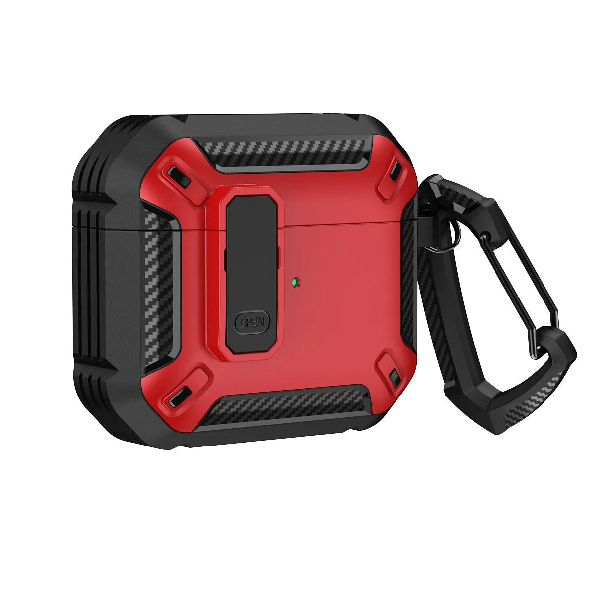 Two-colour plastic clamshell protective case for Apple AirPods with attached hook