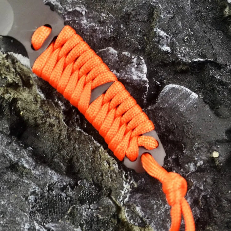Outdoor camping survival knife with 80mm sanded 5Cr15 blade and rope handle