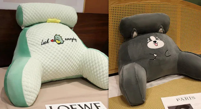 Triangle PP cotton reading cushion for lumbar support on a sofa with solid colour cover