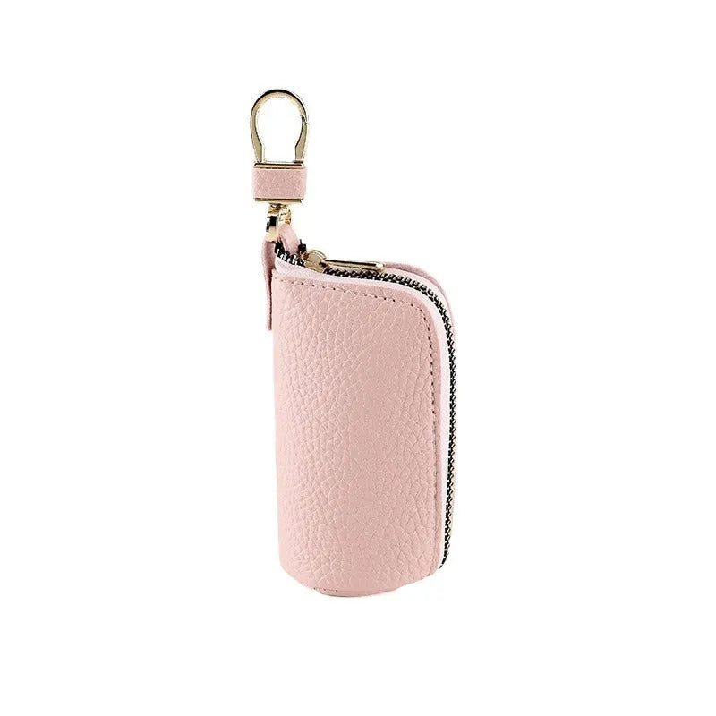 Men's waterproof PU zipper key case in black, grey, or pink macaron colours