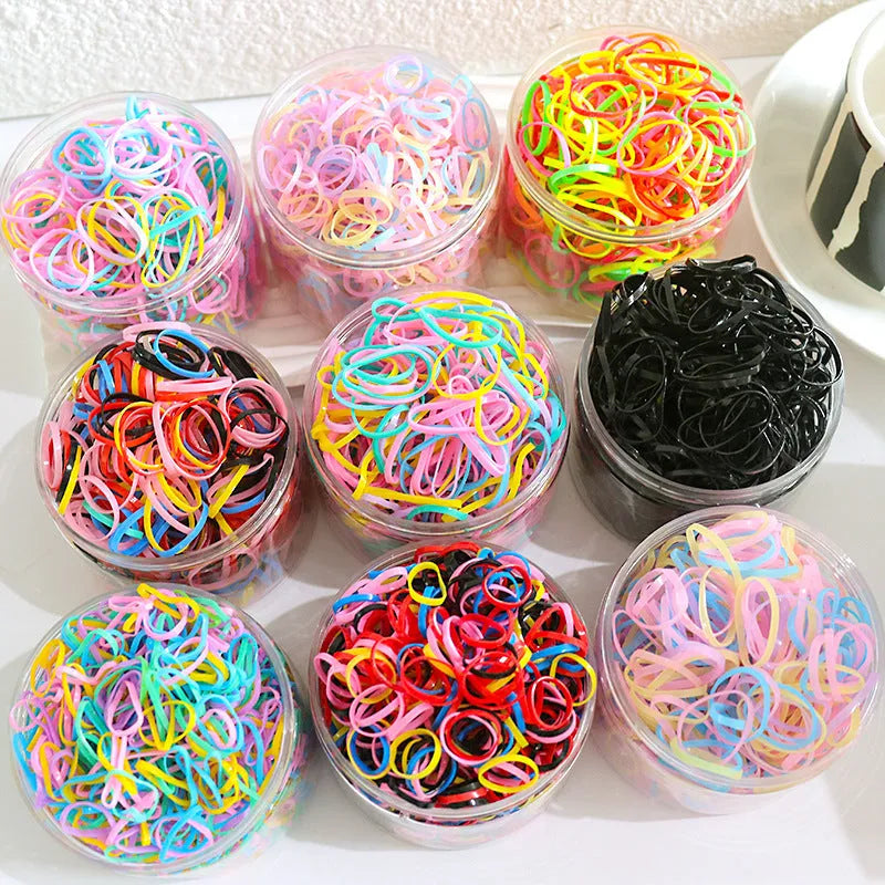 Multi-colour TPU baby hair ties in a reusable container, 300 or 600 pack for toddlers and girls with thin hair