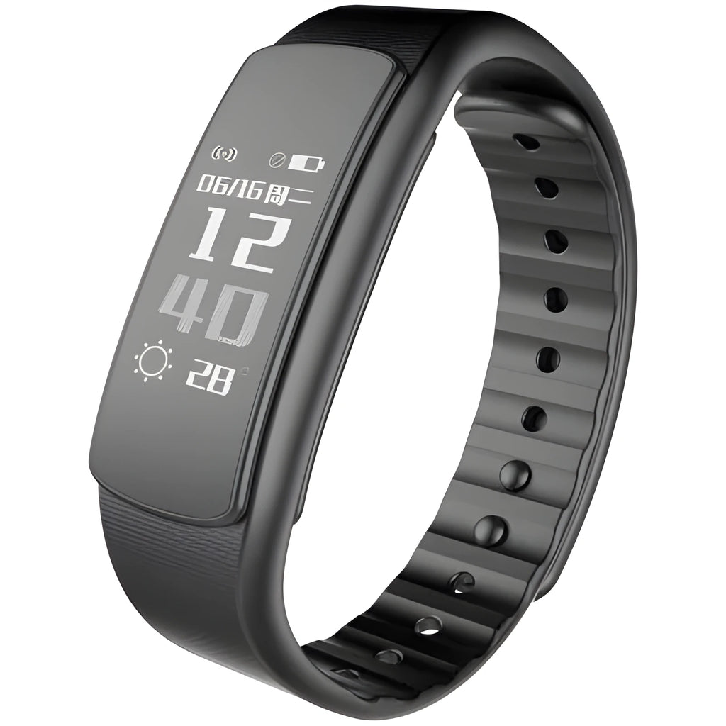 I6 smart sports bracelet with black TPU wristband and 0.96-inch colour touchscreen display