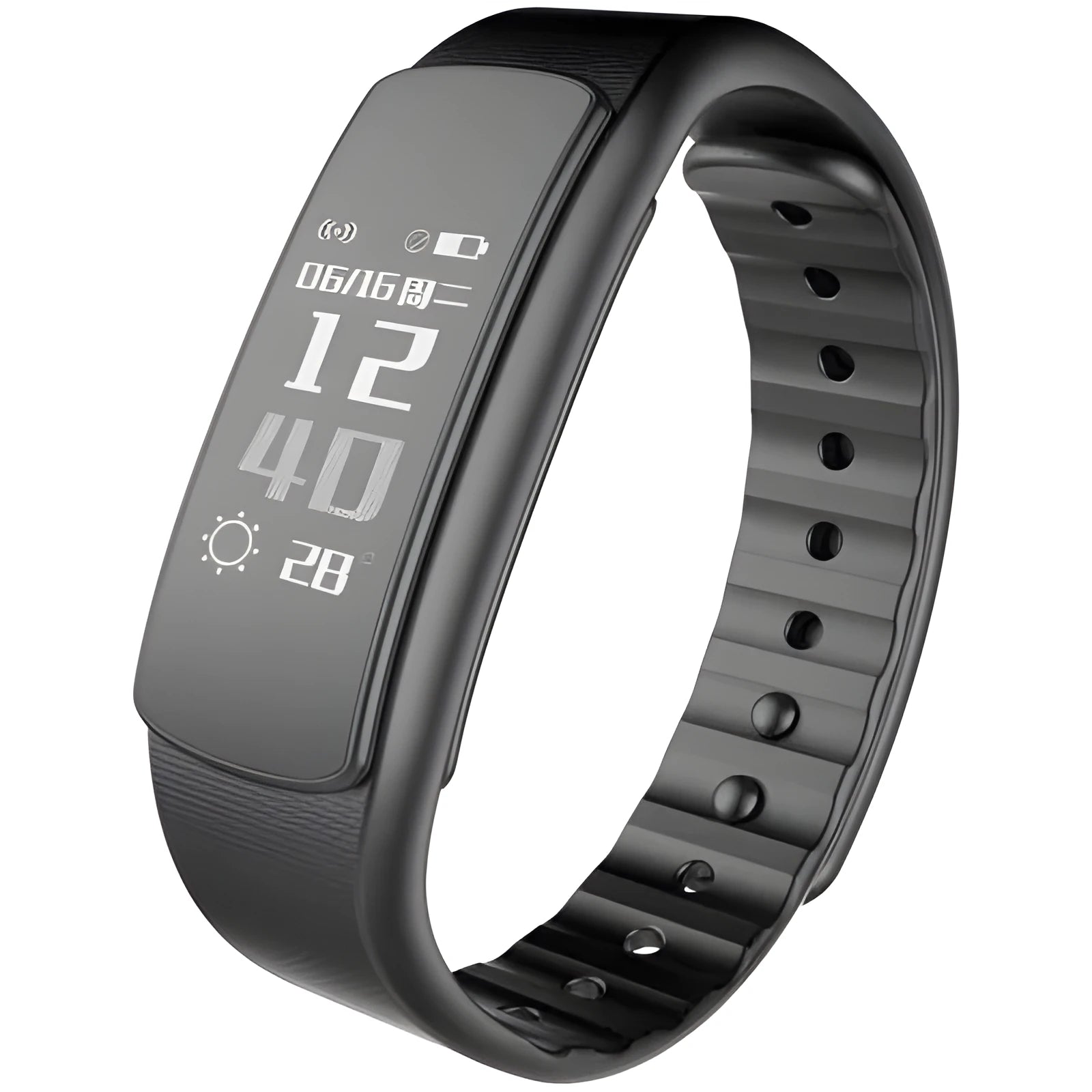 I6 smart sports bracelet with black TPU wristband and 0.96-inch colour touchscreen display